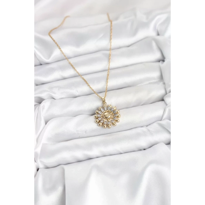 316L Çelik Zincir Gold Renk Güneş Model Kadın Kolye - TJ-BKO10605