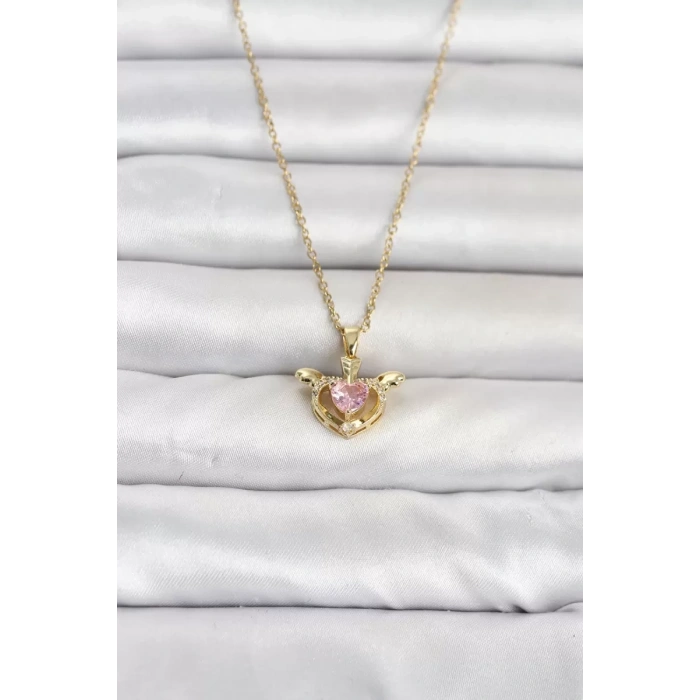 316L Çelik Zincir Gold Renk Kanatlı Kalp Model Kadın Kolye TJ-BKO11082