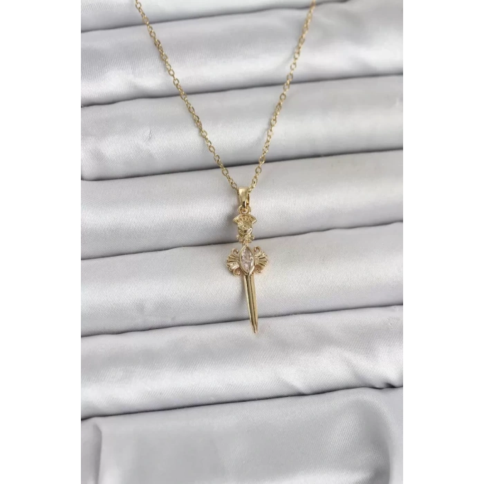 316L Çelik Zincir Gold Renk Kılıç Model Kadın Kolye - TJ-BKO11028