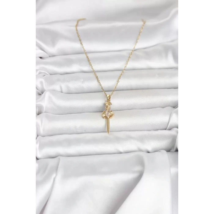 316L Çelik Zincir Gold Renk Kılıç Model Kadın Kolye - TJ-BKO11028