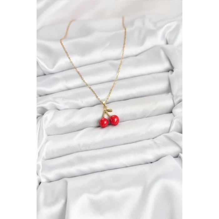 316L Çelik Zincir Gold Renk Kiraz Model Kadın Kolye - TJ-BKO10623