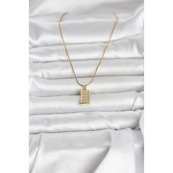 316L Çelik Zincir Gold Renk Külçe Altın Model Kadın Kolye 5886