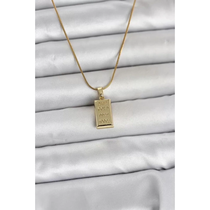 316L Çelik Zincir Gold Renk Külçe Altın Model Kadın Kolye - TJ-BKO11042