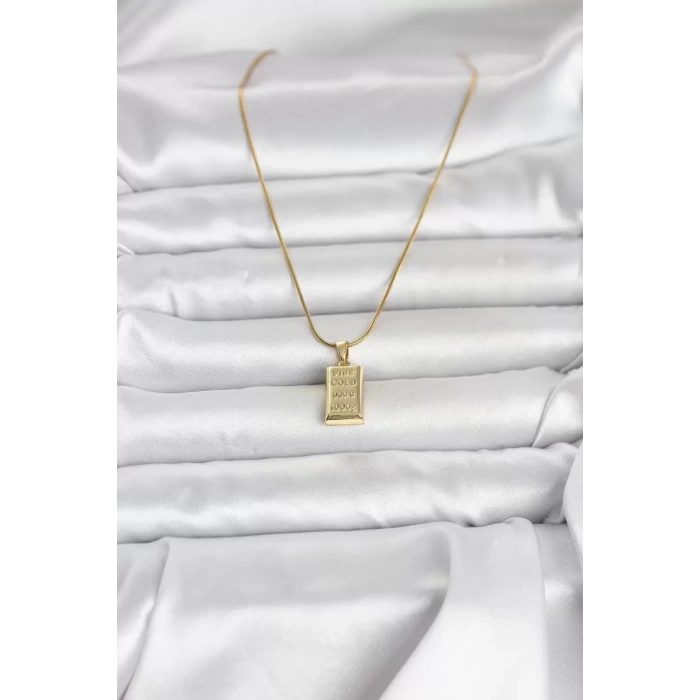 316L Çelik Zincir Gold Renk Külçe Altın Model Kadın Kolye - TJ-BKO11042
