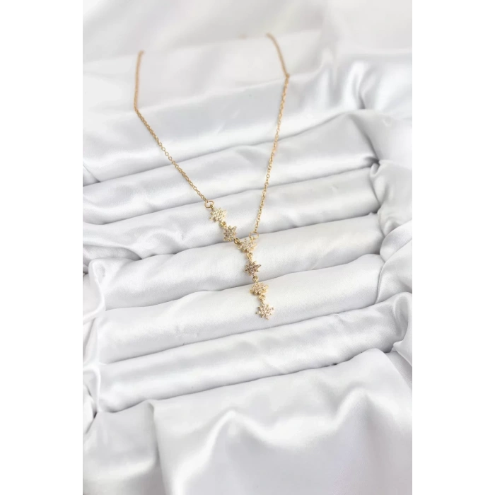 316L Çelik Zincir Gold Renk Kutup Yıldızı Model Kadın Kolye - TJ-BKO10664