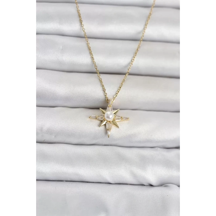 316L Çelik Zincir Gold Renk Kutup Yıldızı Model Kadın Kolye TJ-BKO11090