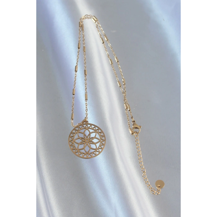 316L Çelik Zincir Gold Renk Lotus Model Kolye 5886