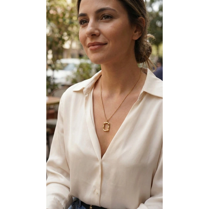 316L Çelik Zincir Gold Renk Model Kadın Kolye 5886