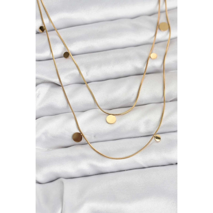 316L Çelik Zincir Gold Renk Pullu Kadın Kolye 5886