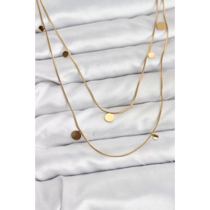 316L Çelik Zincir Gold Renk Pullu Kadın Kolye - TJ-BKO10787