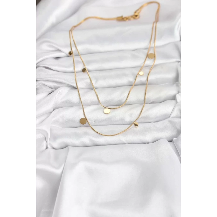 316L Çelik Zincir Gold Renk Pullu Kadın Kolye - TJ-BKO10787