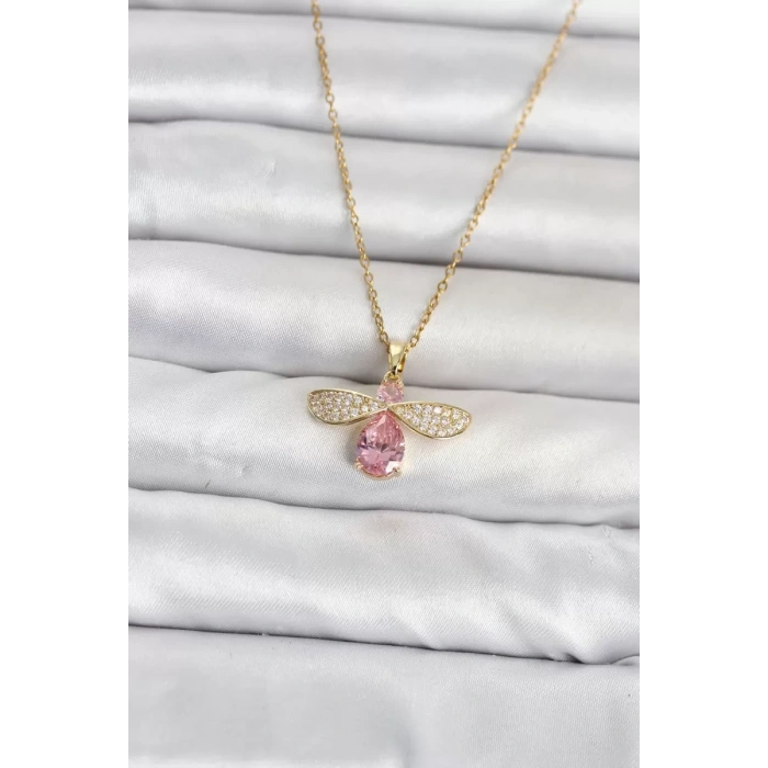 316L Çelik Zincir Gold Renk Sinek Model Kadın Kolye TJ-BKO11088
