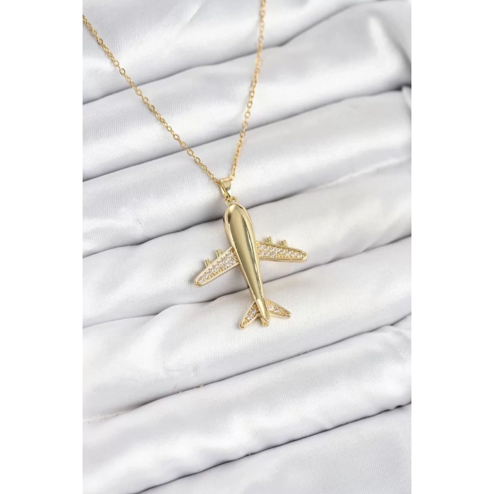 316L Çelik Zincir Gold Renk Uçak Model Kadın Kolye - TJ-BKO10615