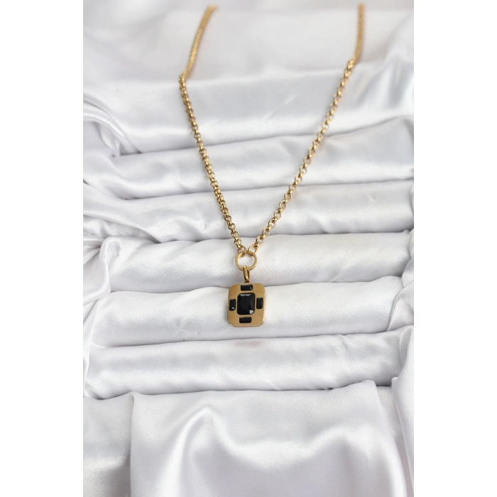 316L Çelik Zincir Gold Renk Vintage Model Kadın Kolye 5886