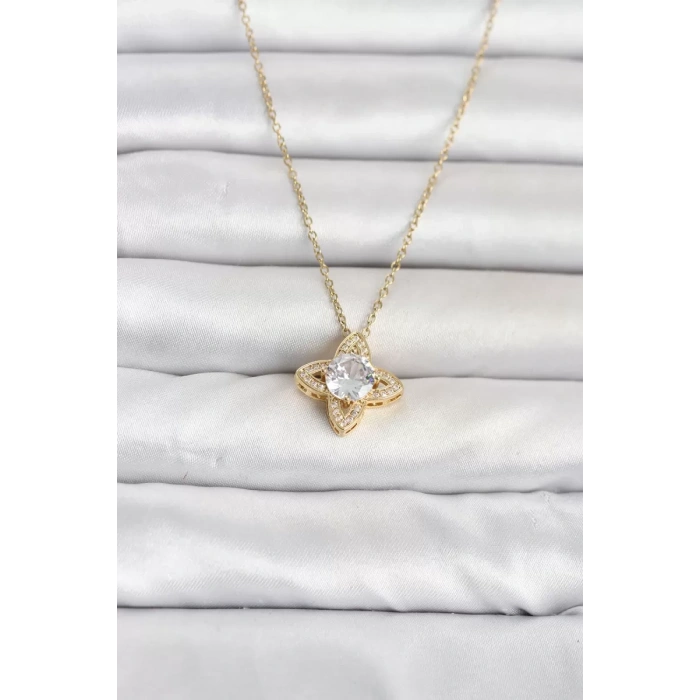 316L Çelik Zincir Gold Renk Yonca Model Kadın Kolye TJ-BKO11078