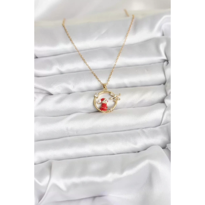 316L Çelik Zincir Gold Zirkon Taşlı Yılbaşı Tema Kadın Kolye - TJ-BKO10718