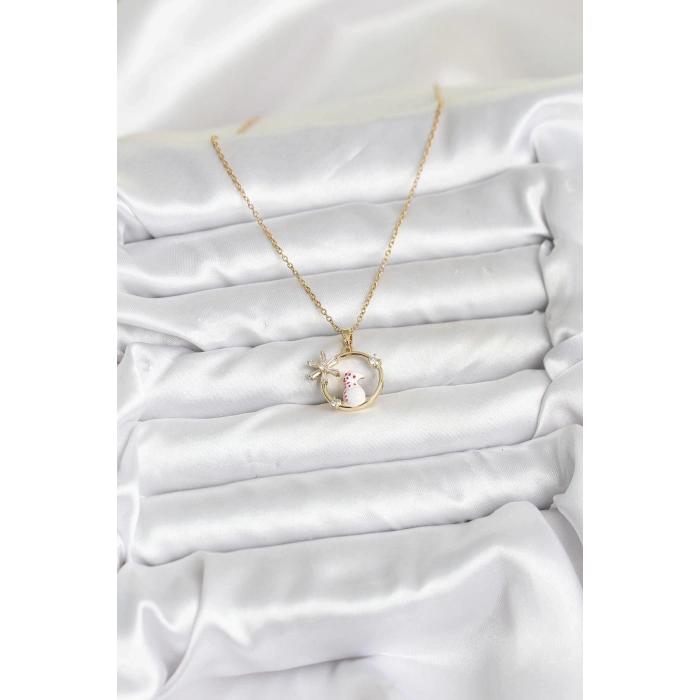 316L Çelik Zincir Gold Zirkon Taşlı Yılbaşı Temalı Kadın Kolye 5886