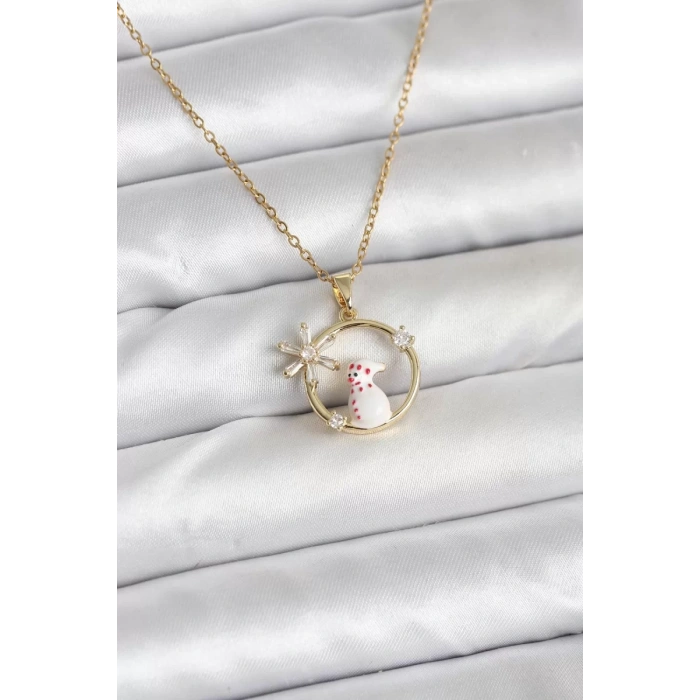 316L Çelik Zincir Gold Zirkon Taşlı Yılbaşı Temalı Kadın Kolye - TJ-BKO10704