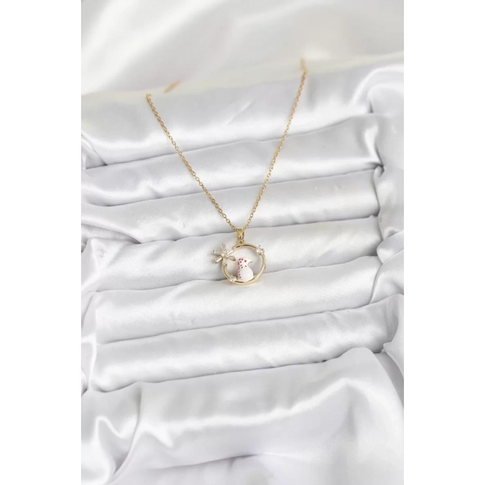 316L Çelik Zincir Gold Zirkon Taşlı Yılbaşı Temalı Kadın Kolye - TJ-BKO10704
