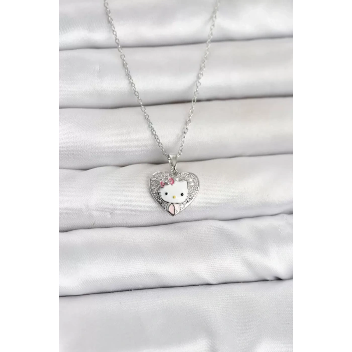 316L Çelik Zincir Gümüş Renk Kitty Model Kolye TJ-BKO11066