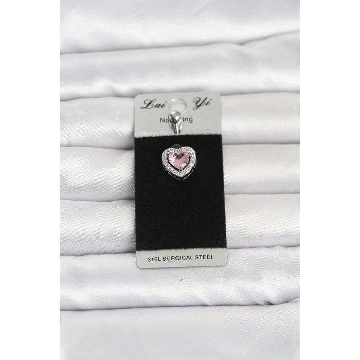316L Cerrahi Çelik Pembe Kalp Model Göbek Piercing