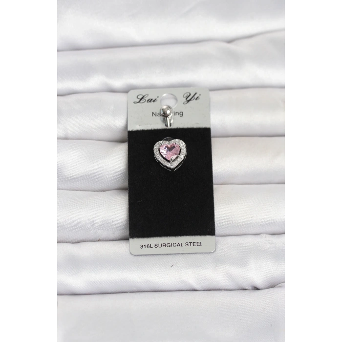 316L Cerrahi Çelik Pembe Kalp Model Göbek Piercing 5886