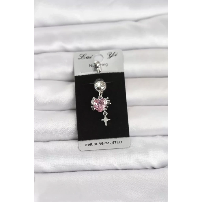 316L Cerrahi Çelik Pembe Zirkon Taşlı Model Göbek Piercing TJ-PR1408