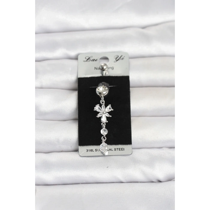 316L Cerrahi Çelik Sallantılı Zirkon Taşlı Model Göbek Piercing