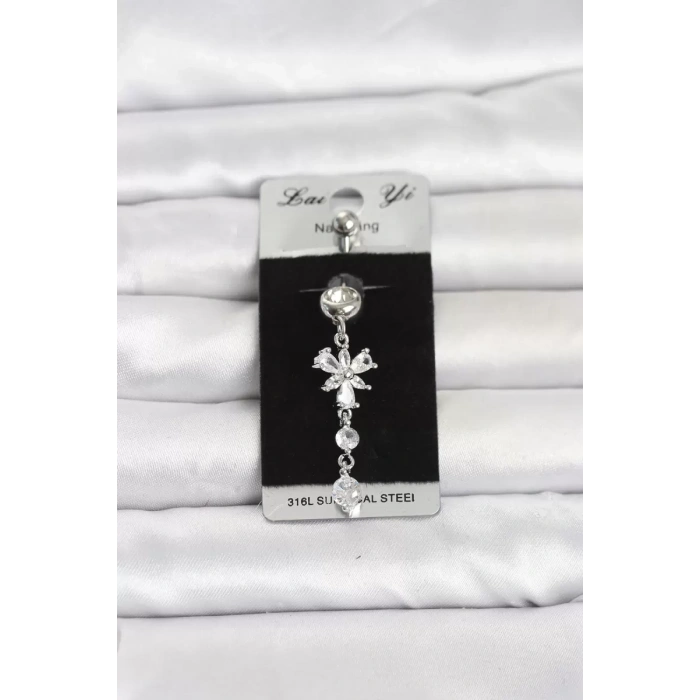316L Cerrahi Çelik Sallantılı Zirkon Taşlı Model Göbek Piercing TJ-PR1410