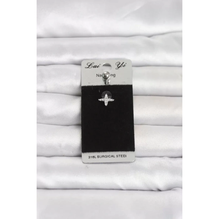316L Cerrahi Çelik Yıldız Model Zirkon Taşlı Göbek Piercing TJ-PR1379