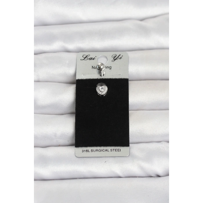 316L Cerrahi Çelik Zirkon Taşlı Kalp Model Göbek Piercing 5886