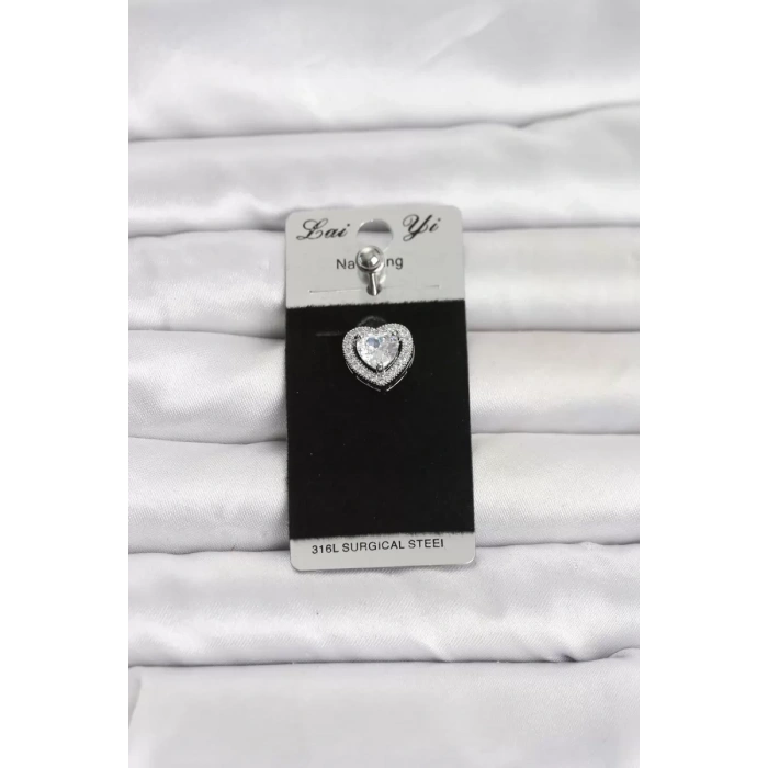 316L Cerrahi Çelik Zirkon Taşlı Kalp Model Göbek Piercing TJ-PR1389