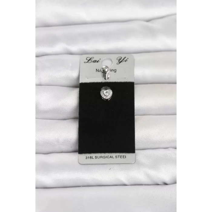 316L Cerrahi Çelik Zirkon Taşlı Kalp Model Göbek Piercing TJ-PR1412
