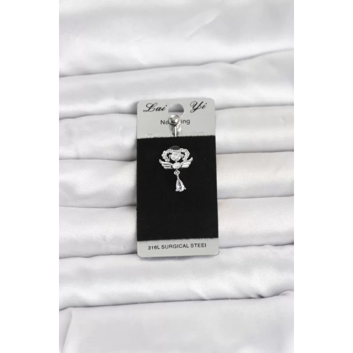 316L Cerrahi Çelik Zirkon Taşlı Kanatlı Model Göbek Piercing TJ-PR1375