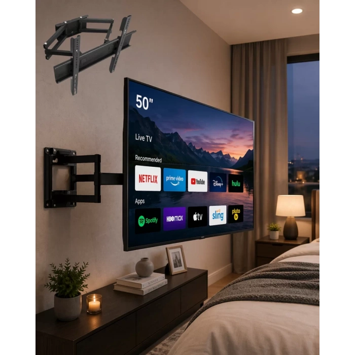 32 55 İnç TV Askı Aparatı Hareketli Duvar Askısı Döner Televizyon Tutucu