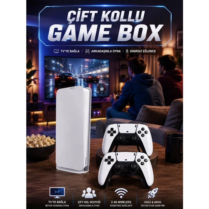 3D Çift Oyun Kollu 4K HD Ekran Nostaljik 20.000 Oyunlu Beyaz Game Box