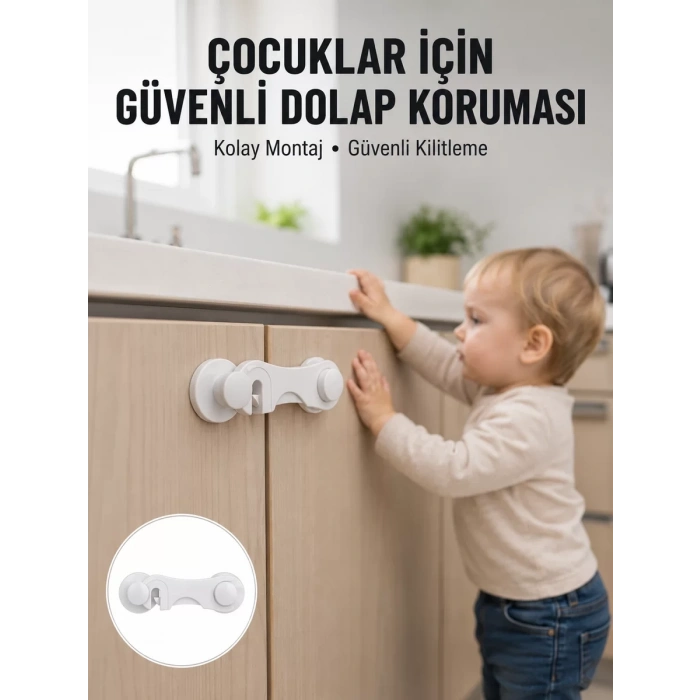 4 Adet Dolap ve Çekmece Emniyet Kilidi Çift Taraflı Bantlı Güvenli Tasarım Yeni Nesil