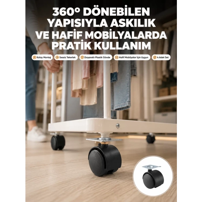 4 cm Kilitsiz Tekerlek Ayak Seti Zemin Koruyucu