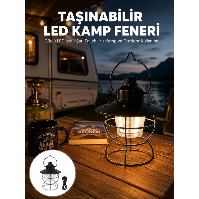 4 Fonksiyonlu Dekoratif Kamp Lambası – Tungsten Ampul USB Çıkışlı Yeni Nesil