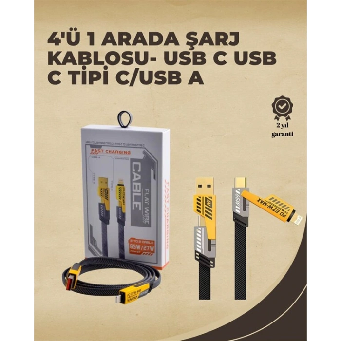 4ü 1 Arada Metal Hızlı Veri Kablosu – 65W Güç 27W iPhone Desteği 480Mbps Aktarım