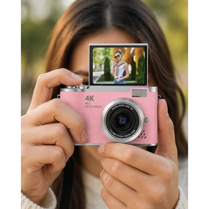 48 MP Vlog Kamera 1080P Video Flip Screen Uzun Pil Ömrü Selfie Kamera
