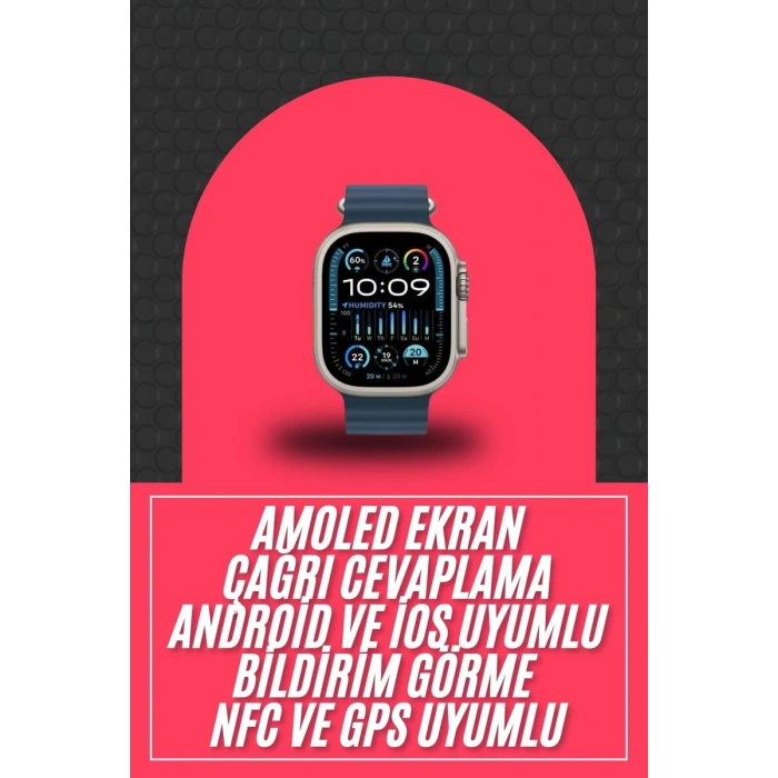 49mm Akıllı Saat Amoled Ekranlı Kadın Erkek Kol Saati Plastik Kordon Yeni Nesil