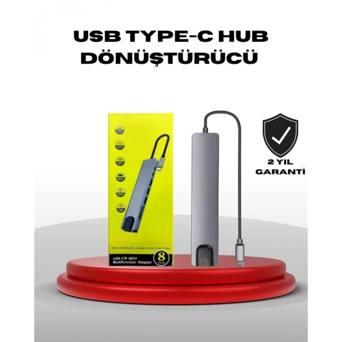 4K HDMI Çıkışlı Gigabit Ethernetli USB‑C Çoklu Port Hub
