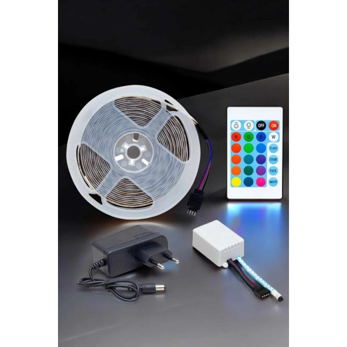 5 Metre Şerit Led RGB Işıklı Kumandalı Güç Adaptörü Her Ortama Uygun