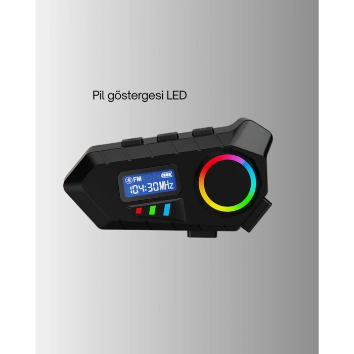 500mAh Bataryalı Bluetooth 5.4  İnterkom LED Ekranlı FM Destekli