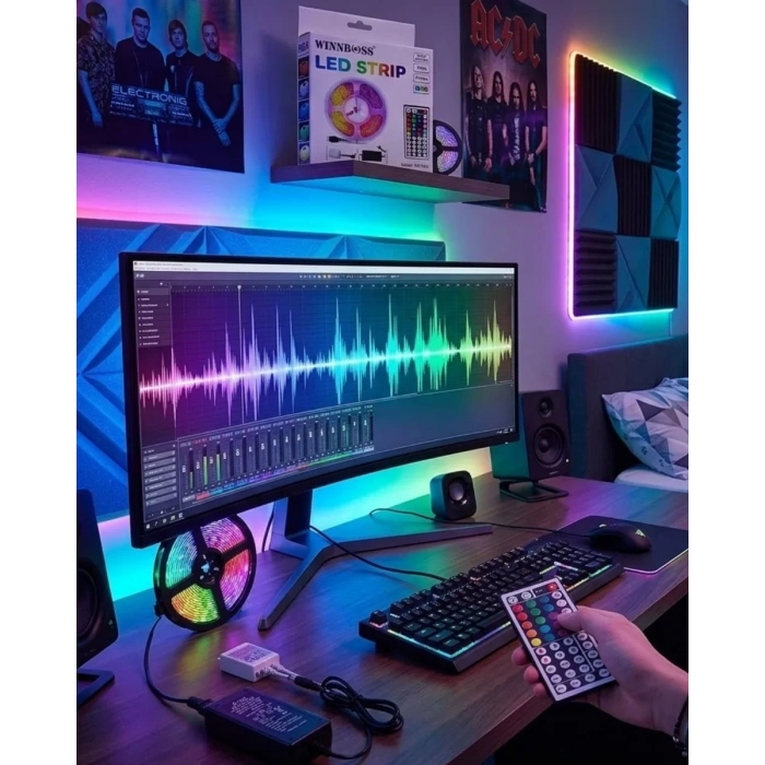 5050 RGB LED Şerit 5 Metre Uzaktan Kumandalı Ortam Aydınlatma Led