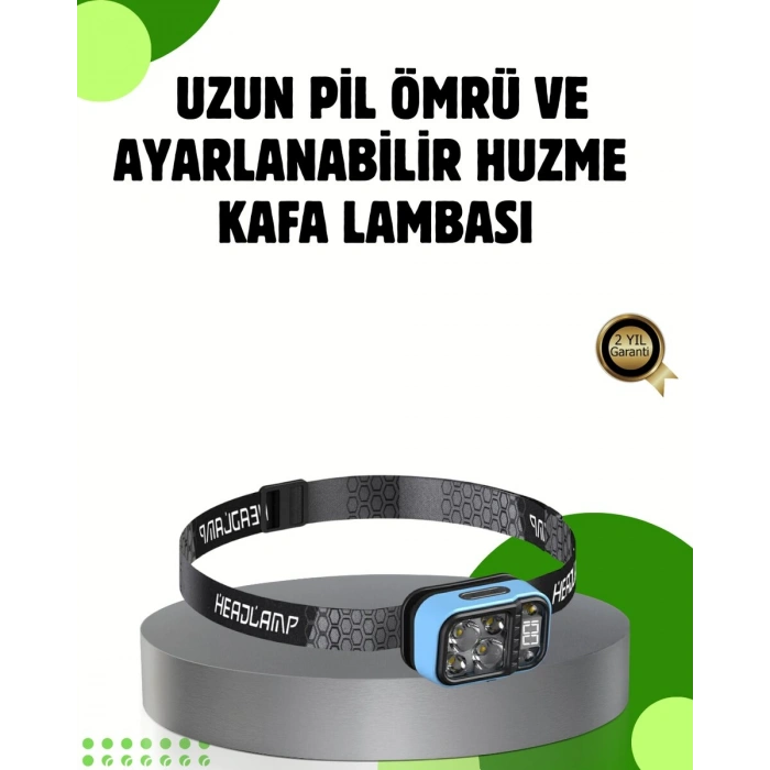 53 Modlu Süper Parlak LED Kafa Lambası Type C Şarjlı Güç Göstergeli