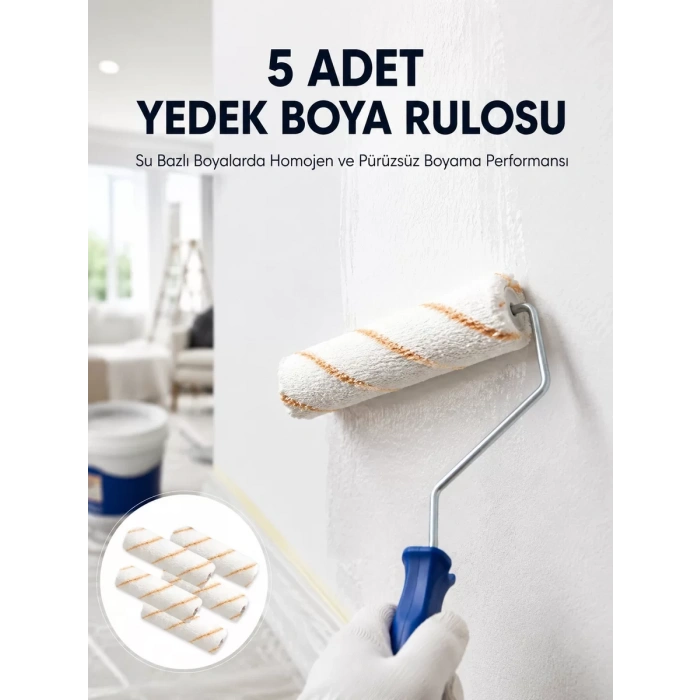 5’li Mini Rulo Boya Seti Duvar Tavan Emülsiyon Uygulama