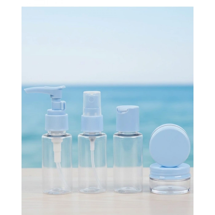 5’li Seyahat Dolum Şişe Seti 30 ml Şeffaf Taşıma Çantalı