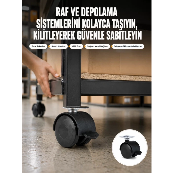 6 cm Kilitli Tekerlek Ayak 4 Adet Sehpa ve Ekipman Uyumlu